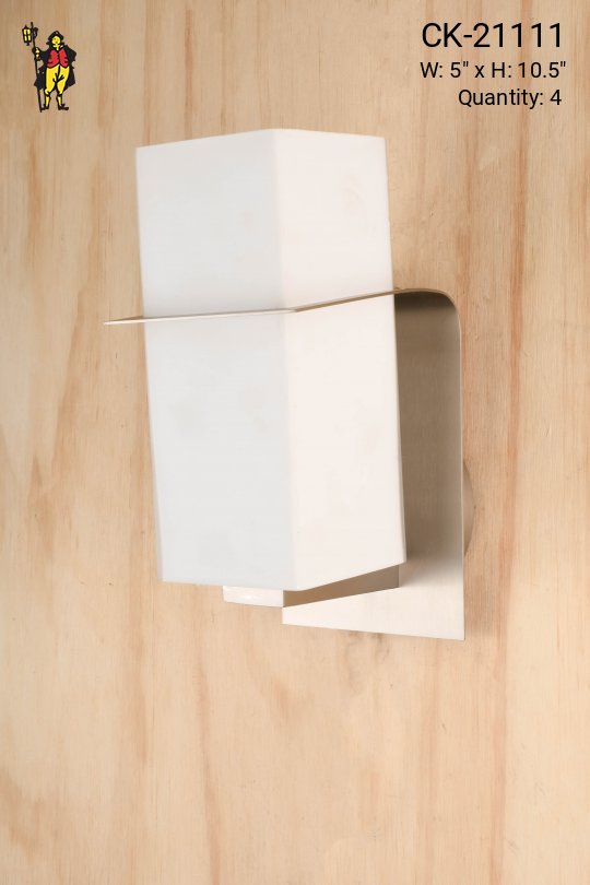 Modern Nickel Wall Sconce w/Square Glass Shade