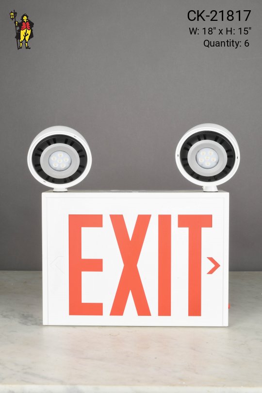White Two LED Light Red Lettering Exit Sign