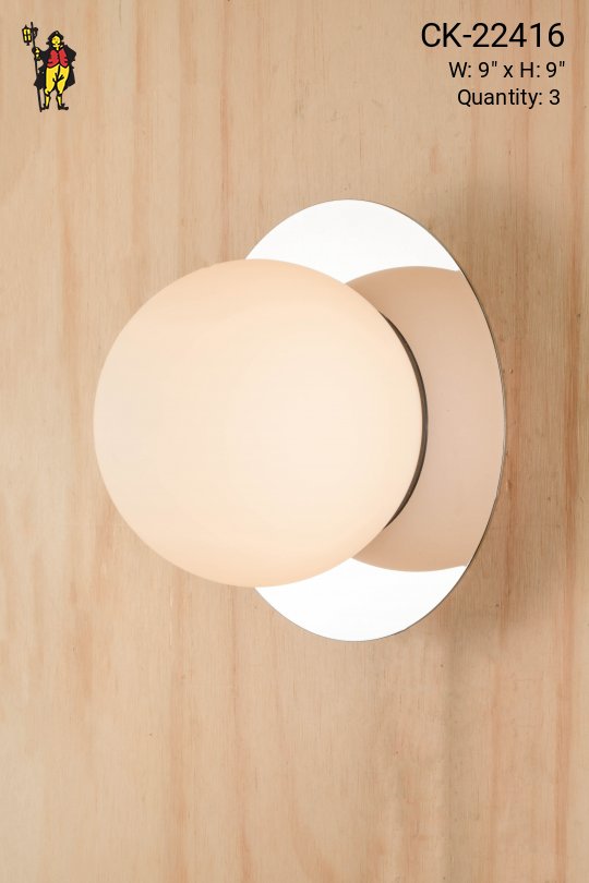 Modern Chrome Wall Sconce w/Milk Glass Globe