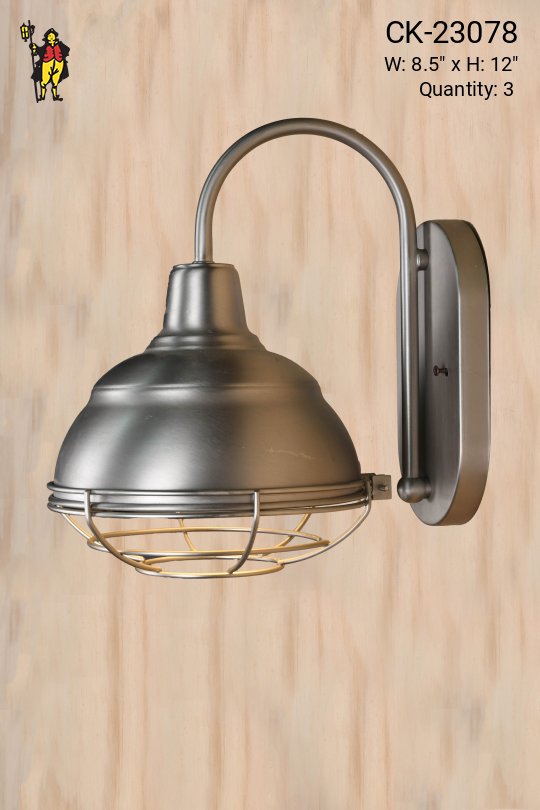 Nickel Down Light Wall Sconce w/Cage