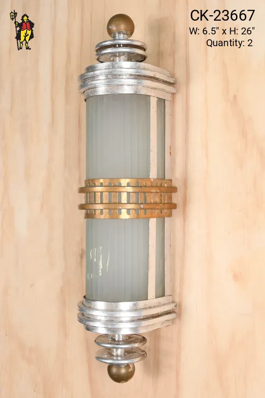 26" Art Deco Nickel & Gold Flake Wall Sconce