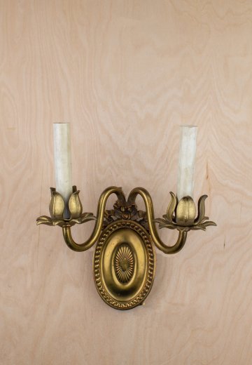 Two Floral Arm Brass Wall Sconce