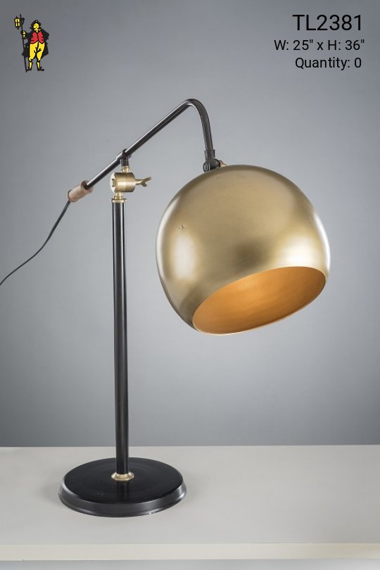Black Table Lamp w/Brass Orb Shade