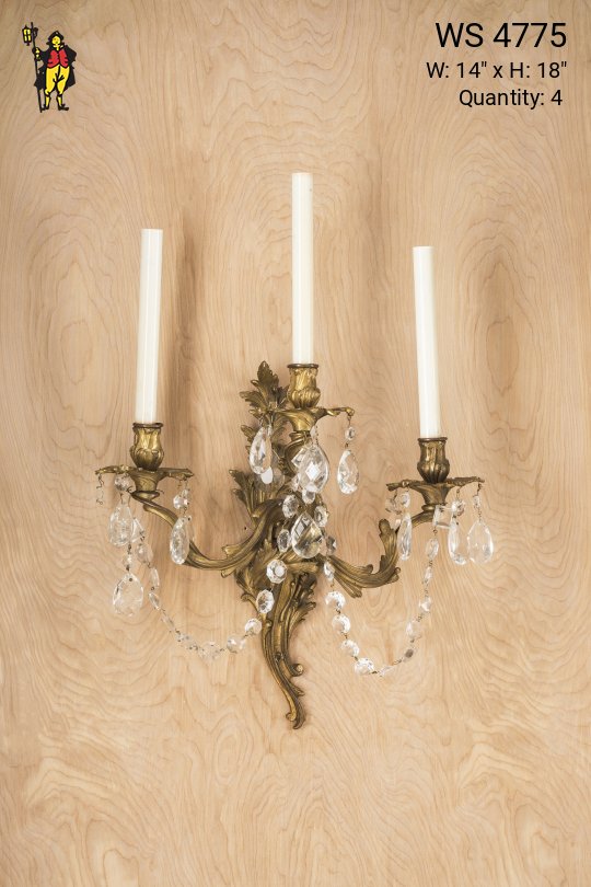 Three Candle Wall Sconce w/Crystal Drops