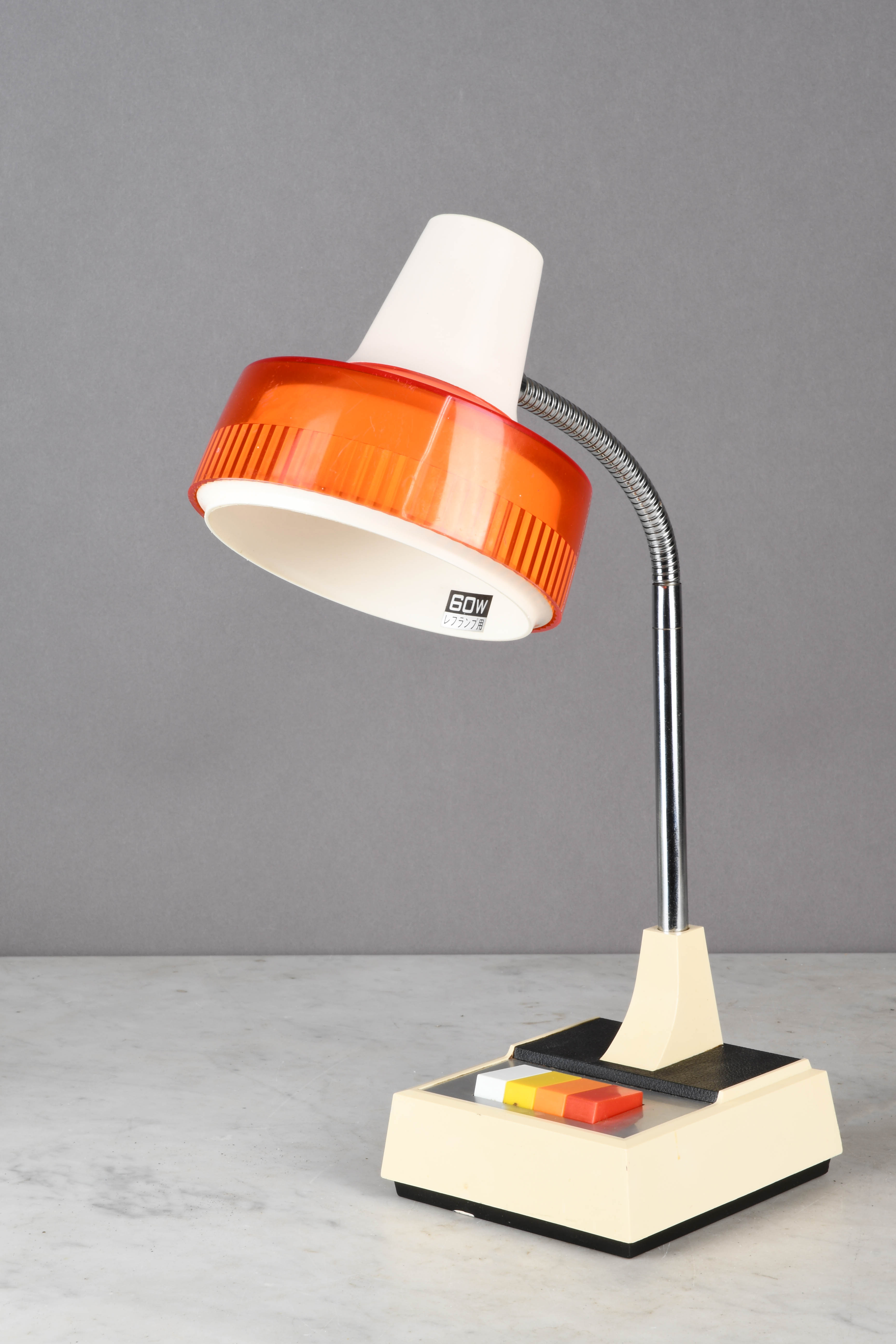 White & Orange Mid Century Gooseneck Japanese Desk Lamp | Desk
