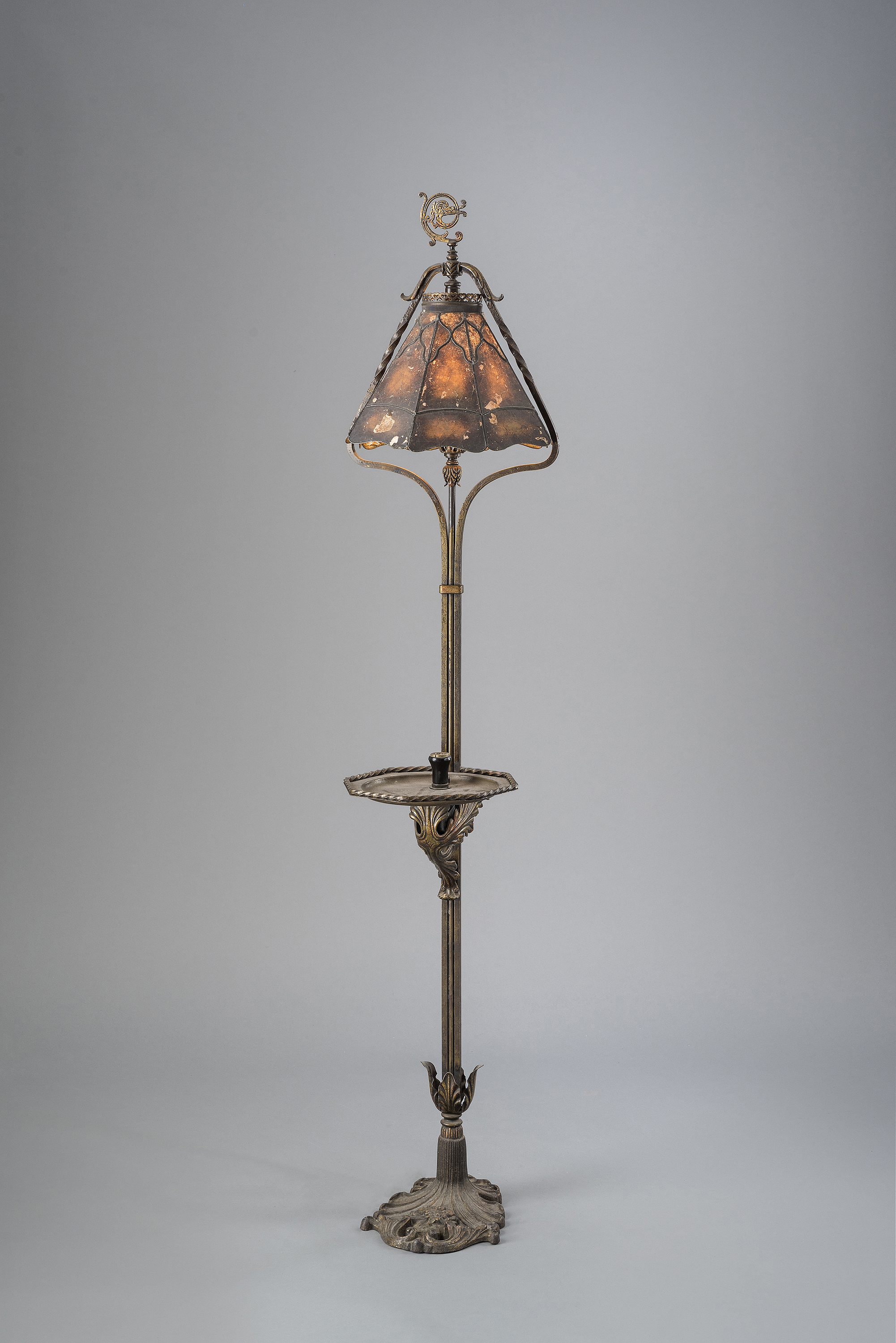 Antique floor store lamp with table