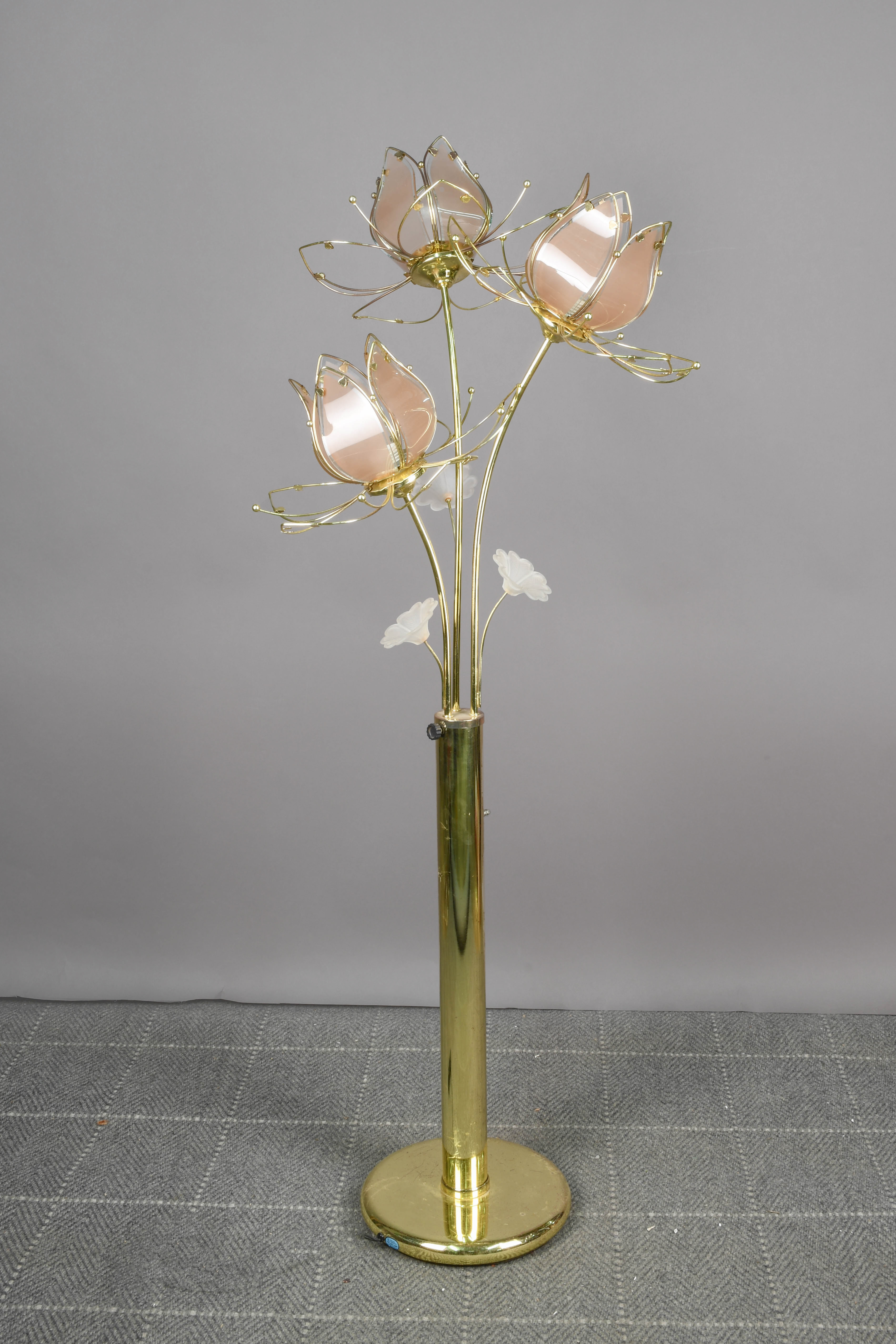 Pink Glass Floral Floor Lamp (Missing 2 Panels of Glass) | Floor