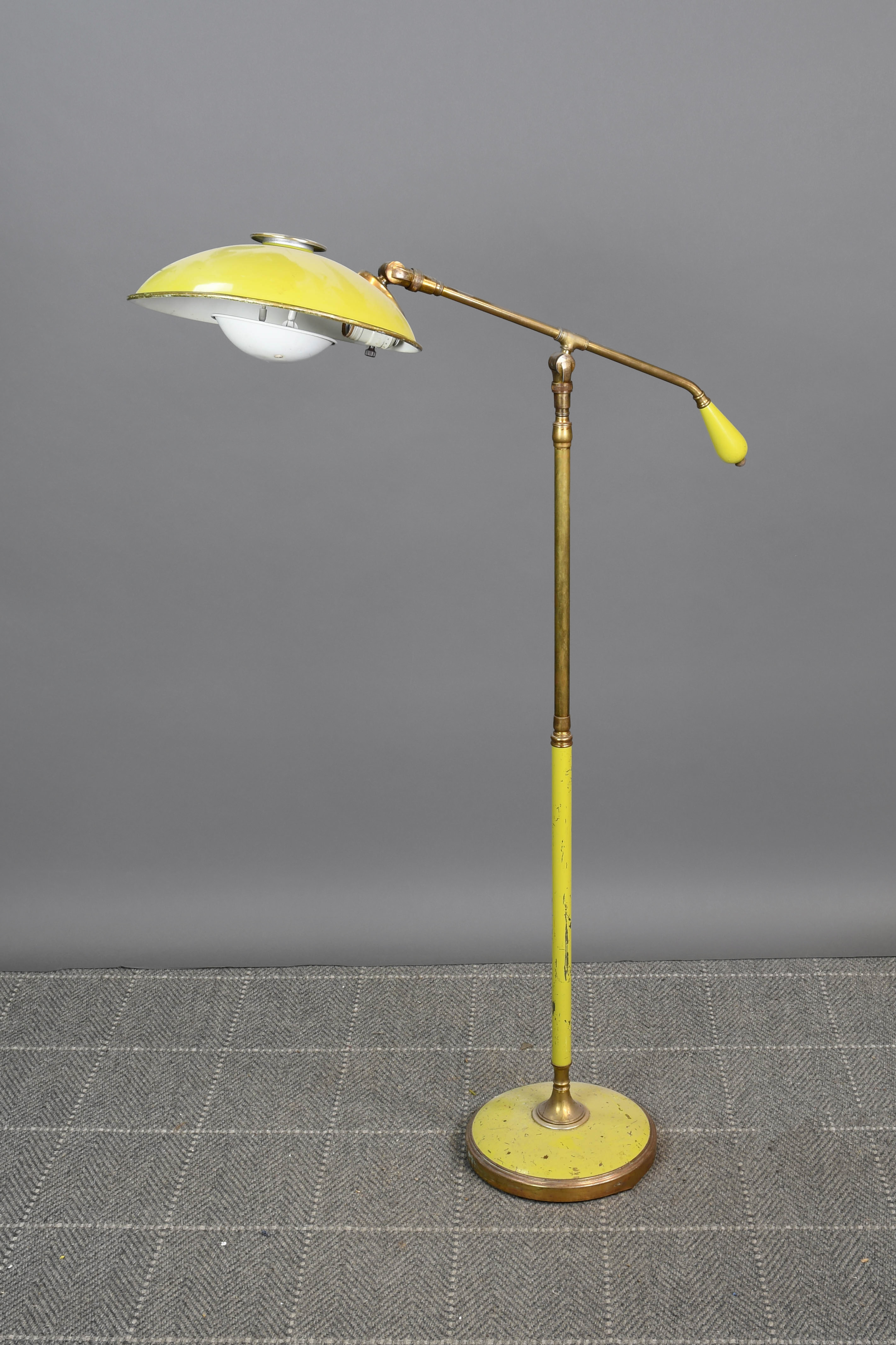 Mid Century Yellow & Brass Reading Floor Lamp | Floor Lamps