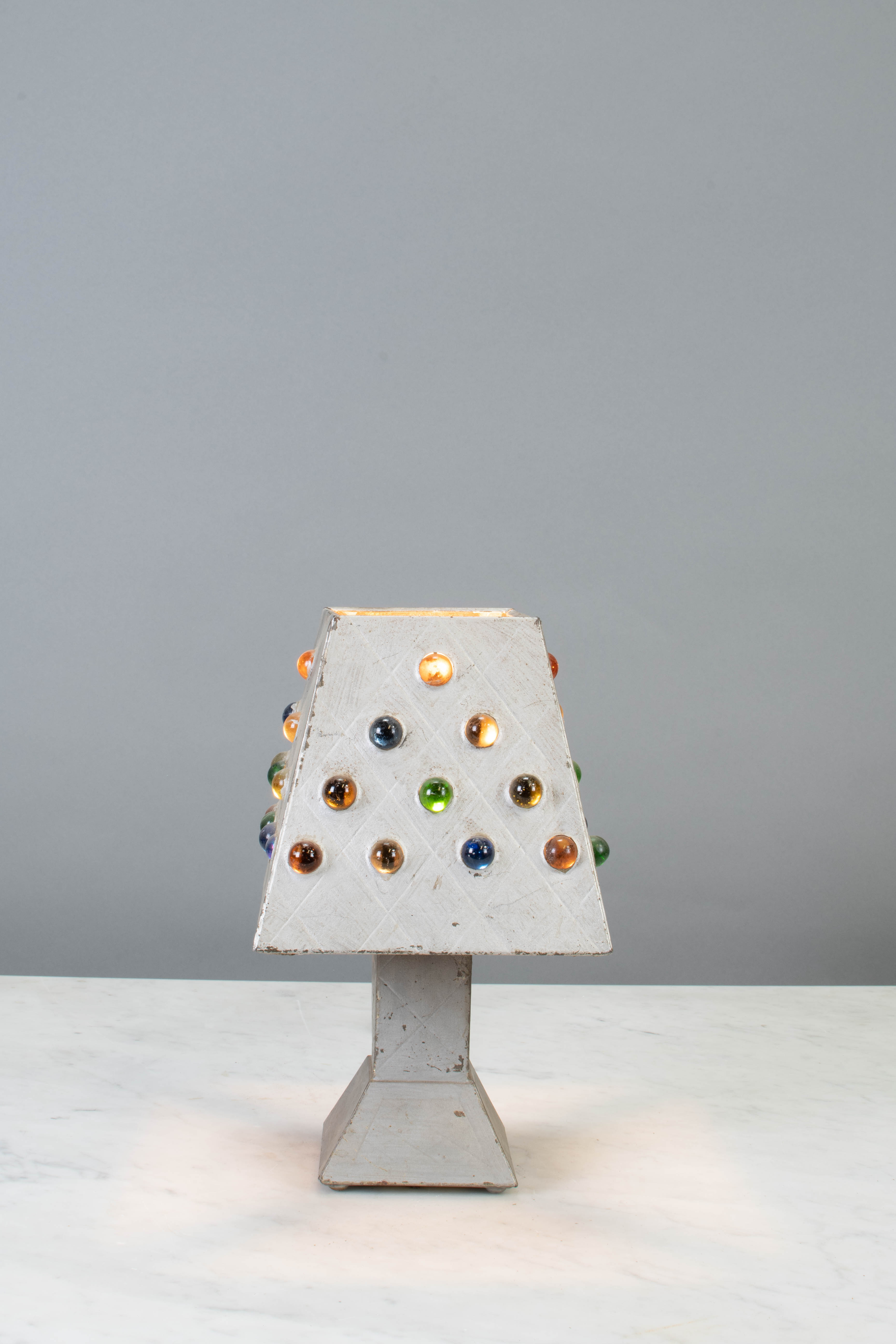 Small Silver Table Lamp w/Multicolor Marble Shade Table Lamps