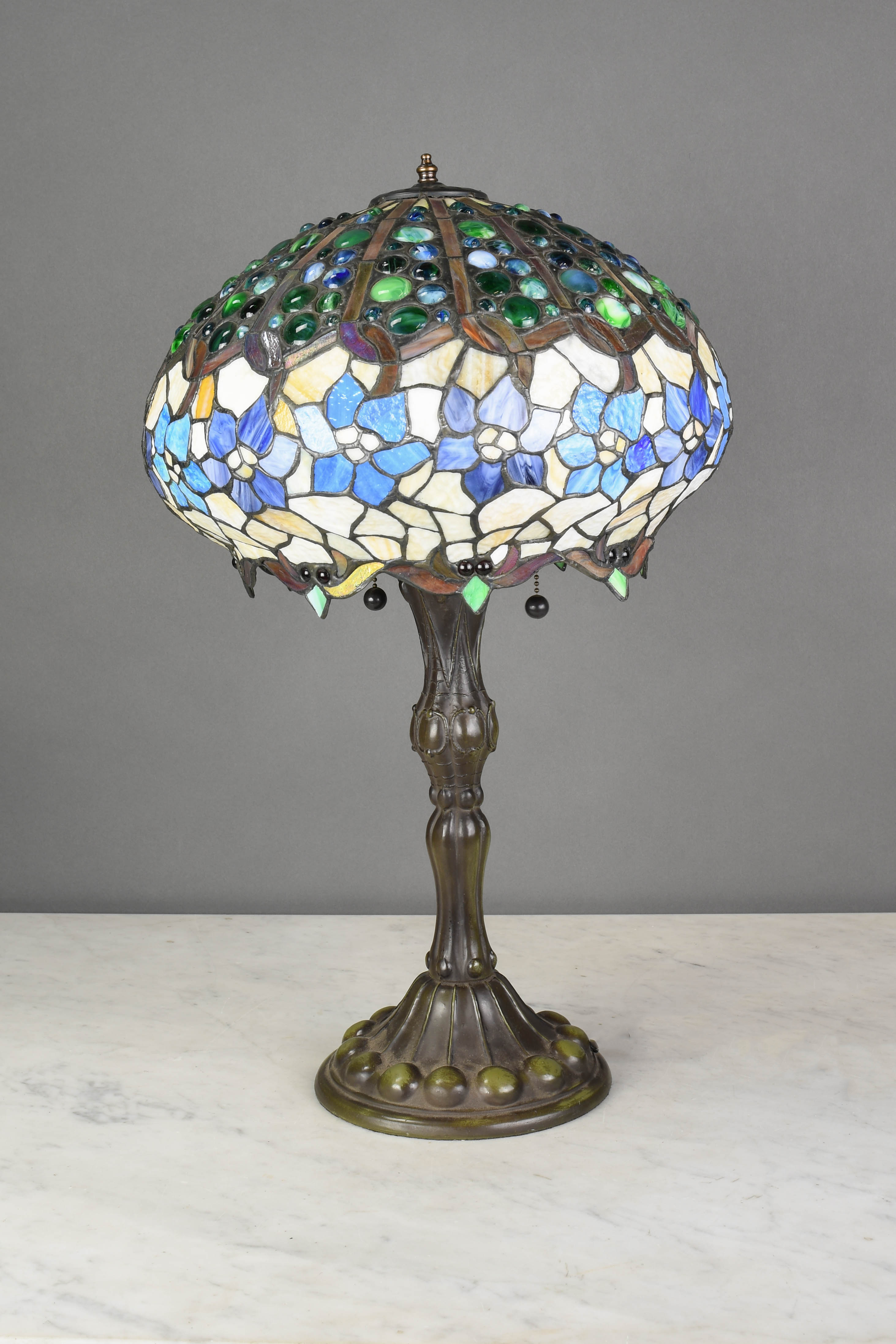 Blue And White Floral Art Glass Shaded Bronze Table Lamp Table Lamps Collection City 4475