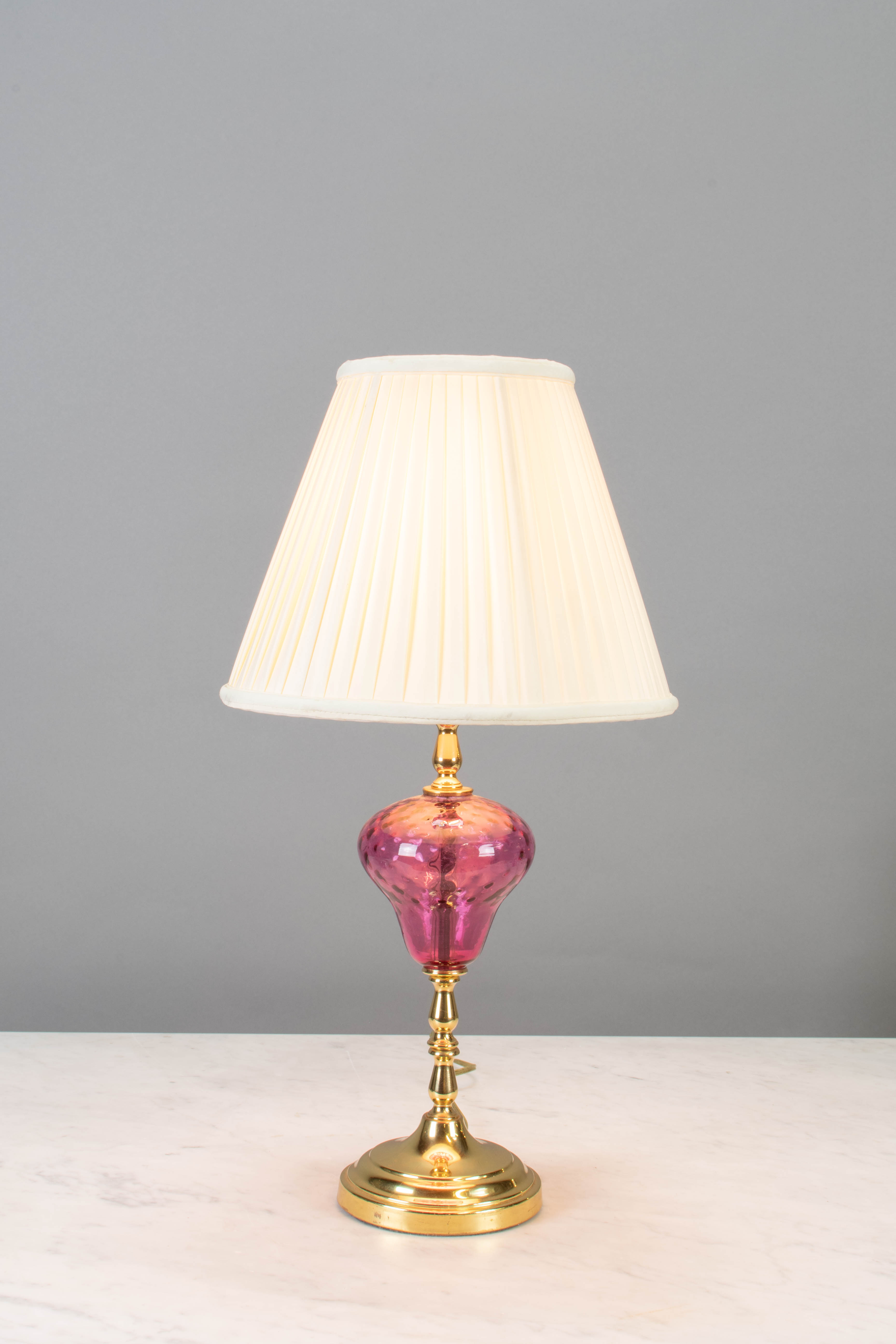 Pink Glass & Brass MidCentury Table Lamp Table Lamps Collection