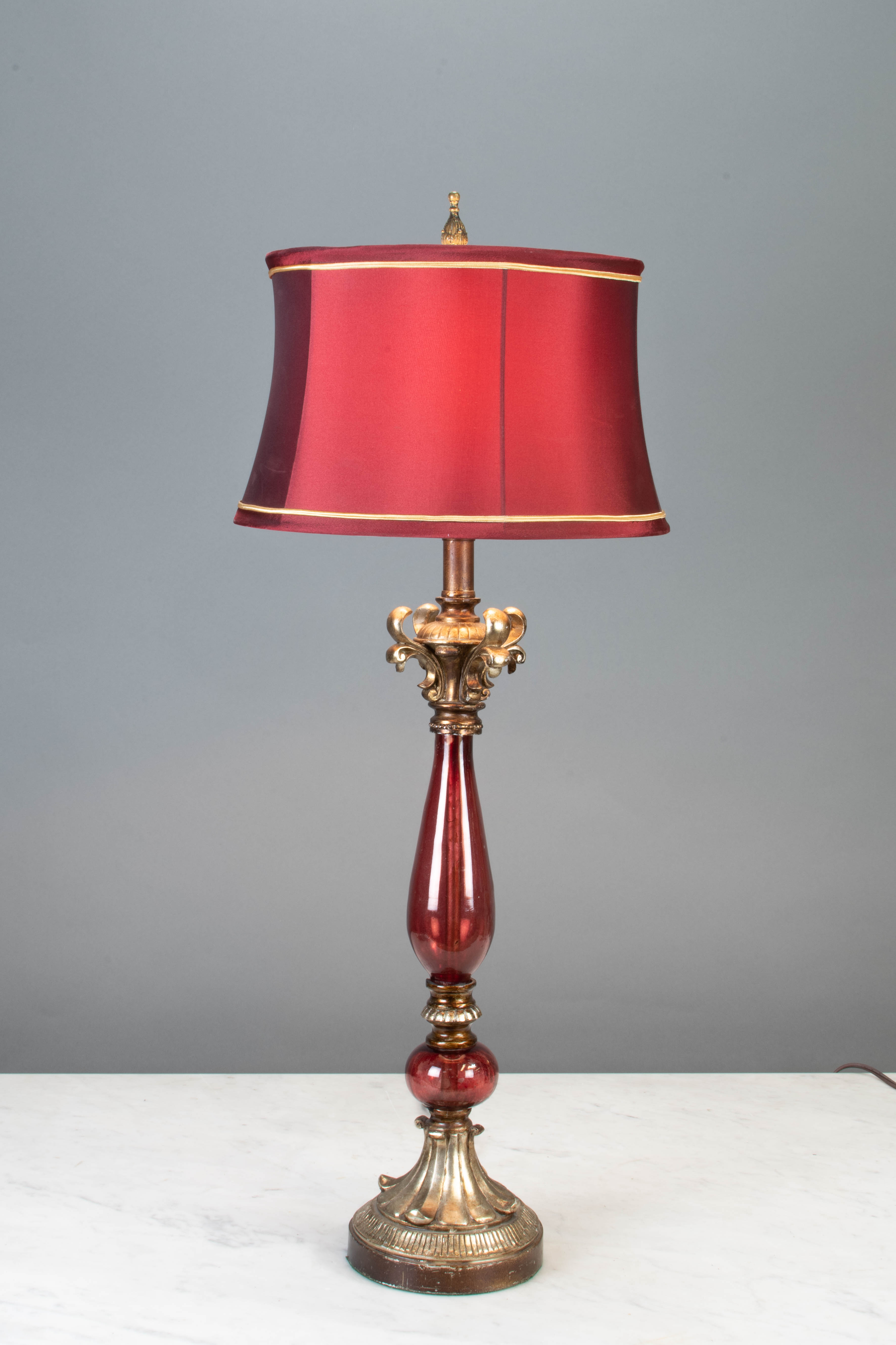 Red Glass & Brass Table Lamp Table Lamps Collection City Knickerbocker Lighting Rentals