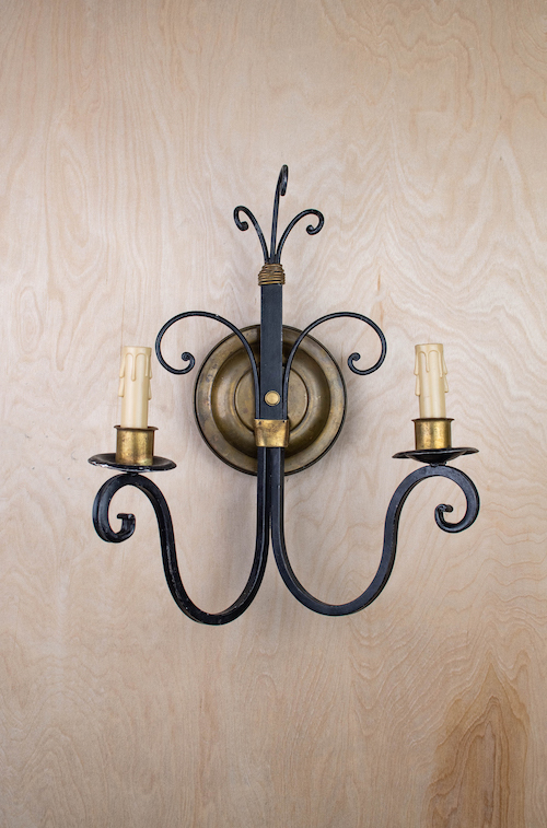 Wrought Iron & Antique Brass Two Light Wall Sconce | Wall Lights ...