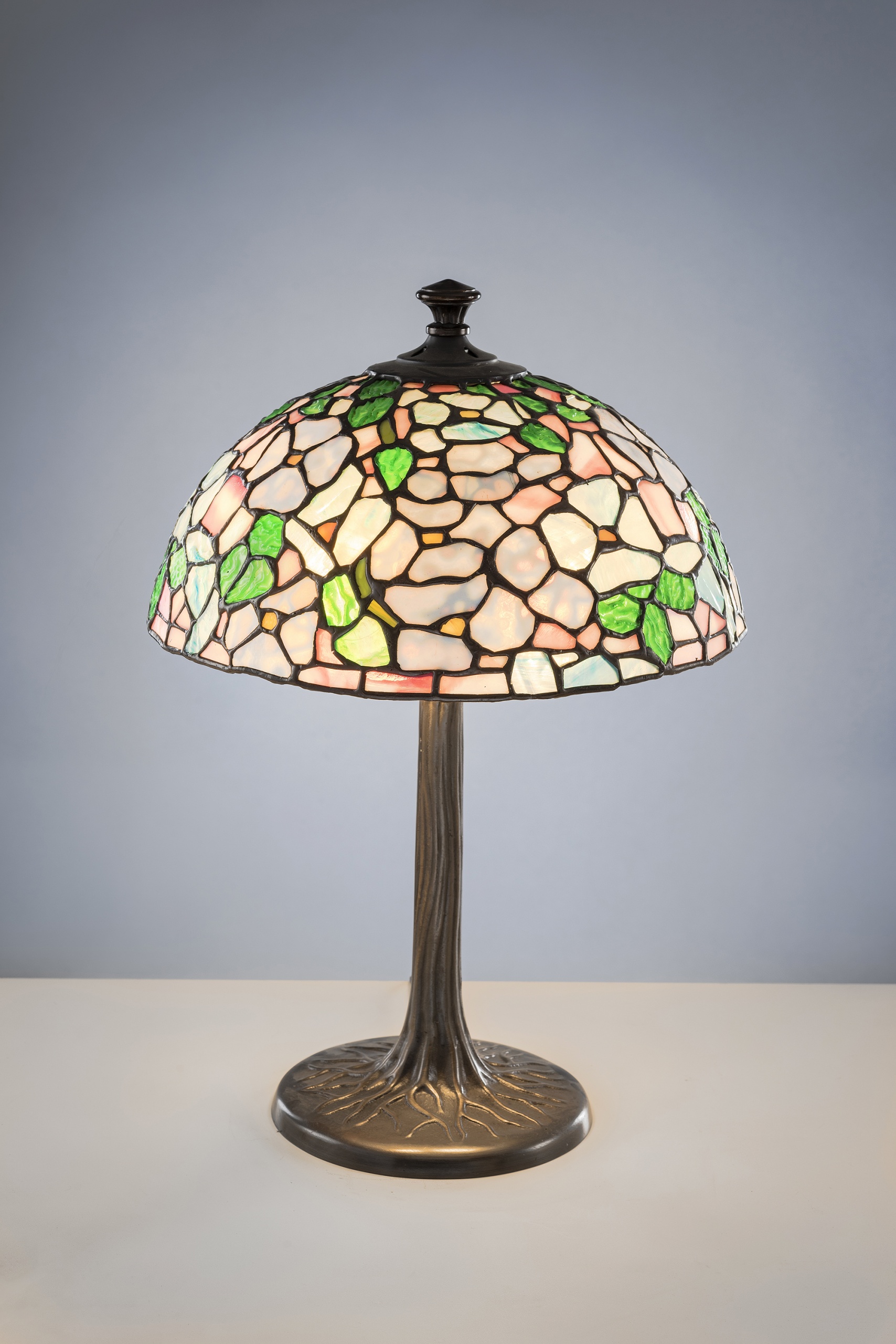 Antique Bronze Table Lamp w/Leaded Glass Shade Table Lamps