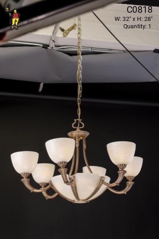 Brass & Alabaster Inverted Bowl Chandelier