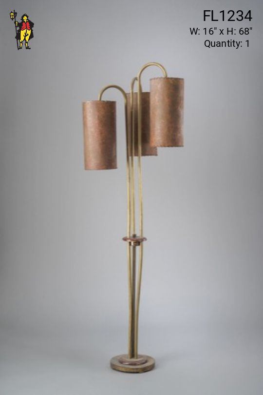 Brass & Wood Mid Century Curved Arm Floorlamp