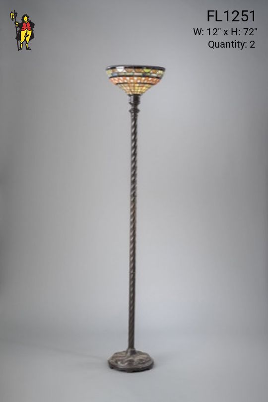Torchere Floorlamp w/Multicolored Art Glass Shade