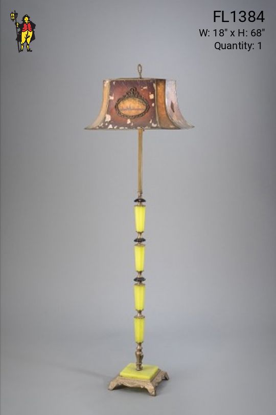 Brass & Jadalite Floorlamp w/Amber Mica Lampshade