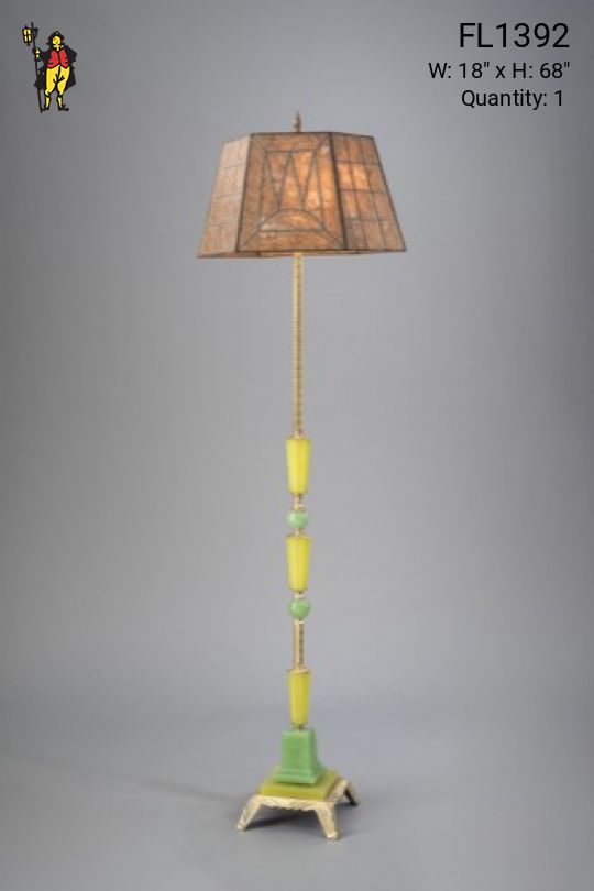 Brass & Jadalite Floorlamp w/Amber Mica Lampshade