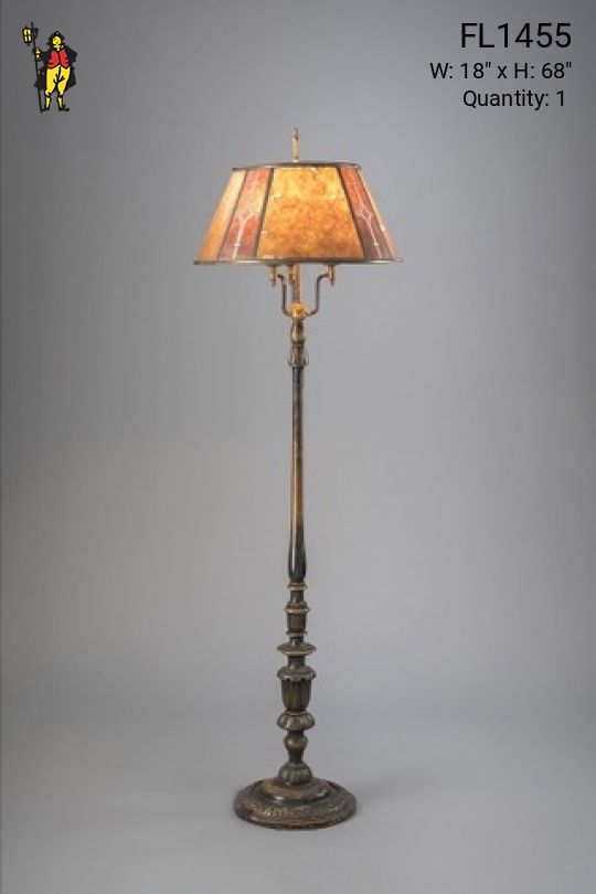 Antique Brass Floorlamp w/Etched Mica Lampshade