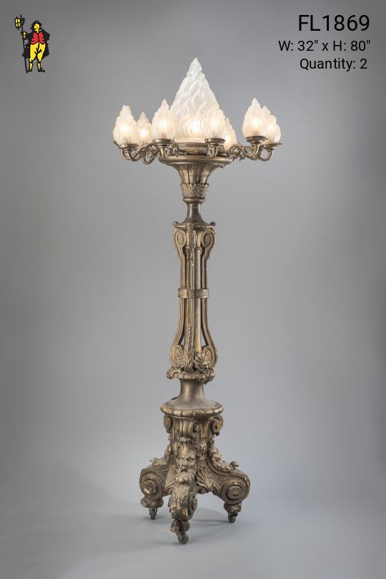Eight Light Brass Three Leg Floorlamp