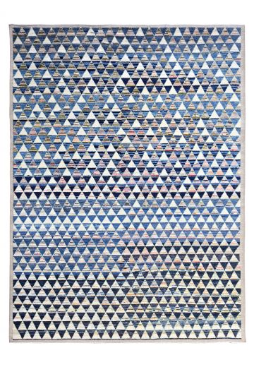 Antique Style Blue Modern Geometric Pattern Area Rug (10' 5" x 13' 9")