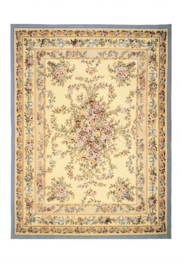 Traditional Beige Floral Multi-Border Aubusson Weave Area Rug (6' x 9')