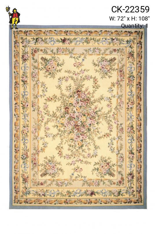Traditional Beige Floral Multi-Border Aubusson Weave Area Rug (6' x 9')