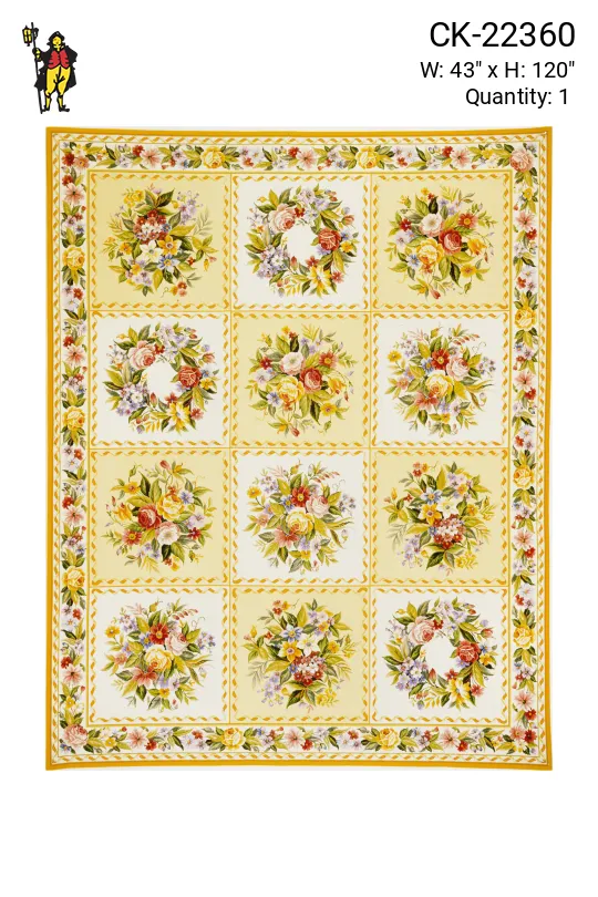 Traditional Floral Yellow & White Needlepoint Area Rug Runner (3' 7" x 10')