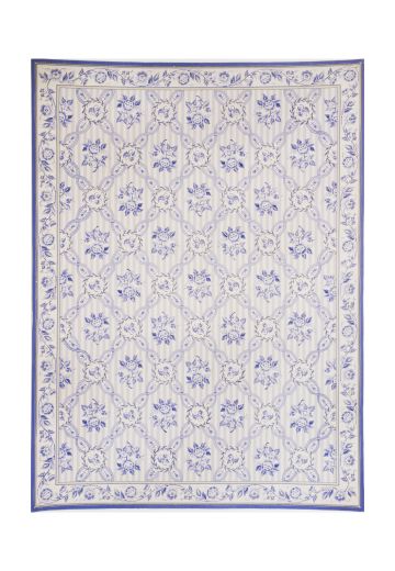 Traditional Blue & White Needlepoint Area Rug (10' x 14')