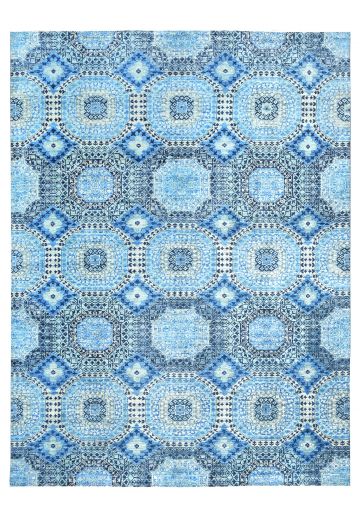 Blue Transitional Geometric Area Rug (10' 5" x 13' 9")