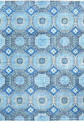 Blue Transitional Geometric Area Rug (10' 5" x 13' 9")