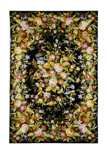 Black Multicolor Floral Traditional Area Rug (6' x 9')