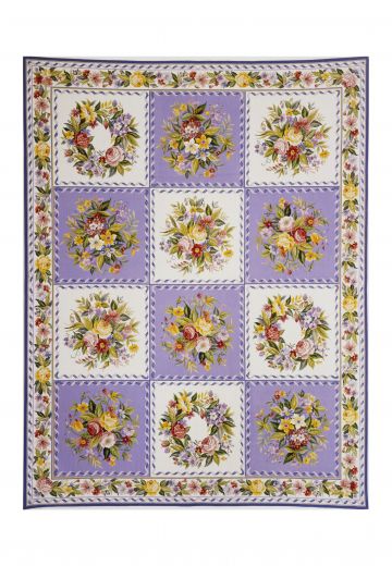 Traditional Floral Purple & White Needlepoint (10' 3". x 12' 4")