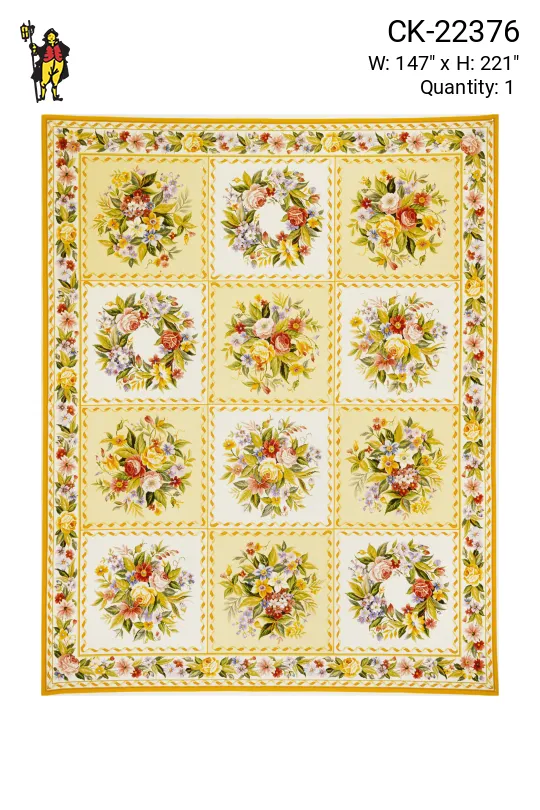 Traditional Floral Yellow & White Needlepoint Area Rug Runner (12' 3" x 18' 5")