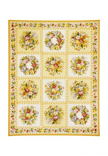 Traditional Floral Yellow & White Needlepoint Area Rug Runner (8' x 8' Square)