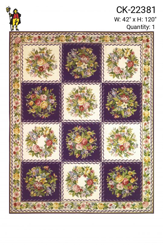 Purple & White Geometric Floral Needlepoint Runner (3' 6" x 10')