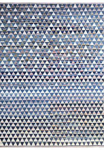 Antique Style Blue Modern Geometric Pattern Area Rug (10' 5" x 13' 9")