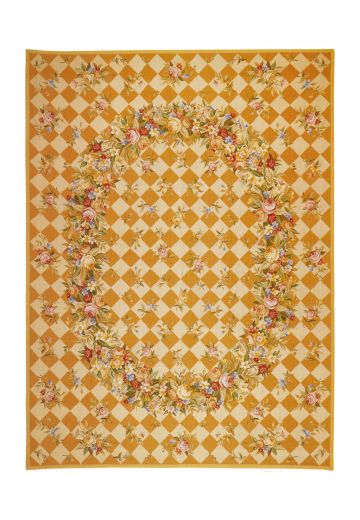 Gold & Beige Traditional Geometric Needlepoint Area Rug (8' x 10')