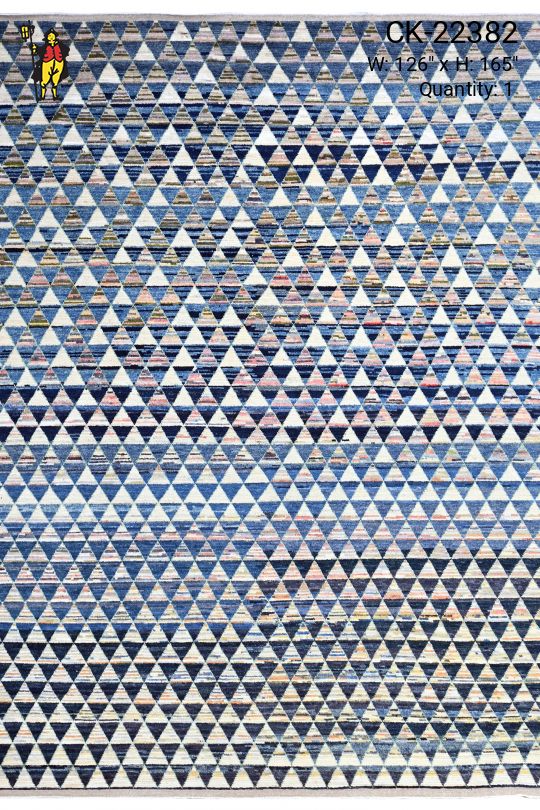 Antique Style Blue Modern Geometric Pattern Area Rug (10' 5" x 13' 9")