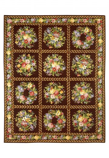 Brown Floral Needlepoint Area Rug (10' x 12')