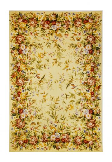 Borderless Yellow & Floral Needlepoint Area Rug (6' x 9')
