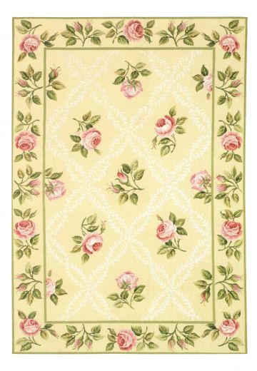 Multicolor Floral Taupe Border Needlepoint Area Rug (9' x 12')