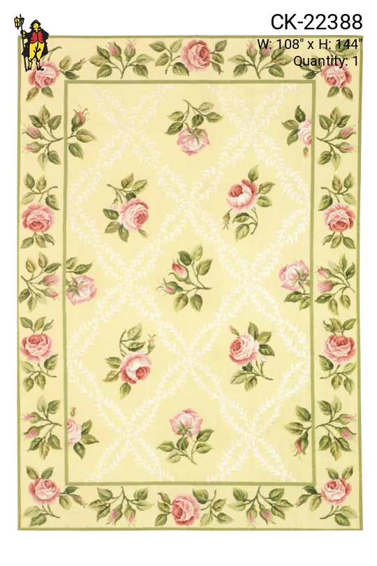 Multicolor Floral Taupe Border Needlepoint Area Rug (9' x 12')