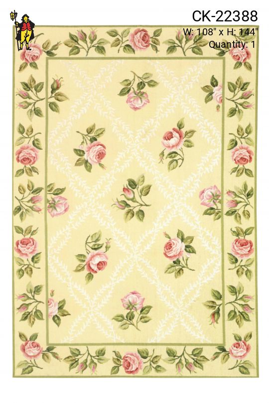 Multicolor Floral Taupe Border Needlepoint Area Rug (9' x 12')