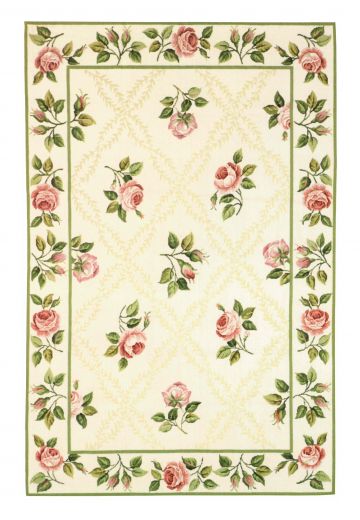 Green, White, & Pink Floral Traditional Area Rug (9' x 12')