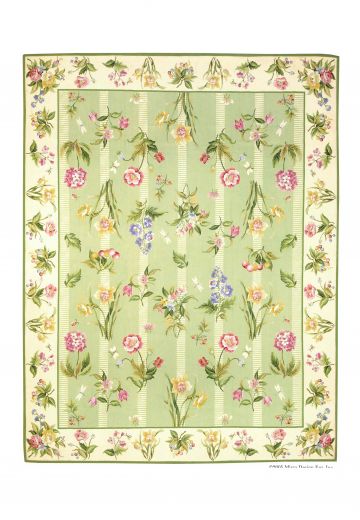 Green Floral Needlepoint Area Rug (8' x 10')