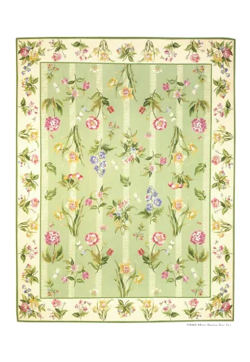 Green Floral Needlepoint Area Rug (8' x 10')