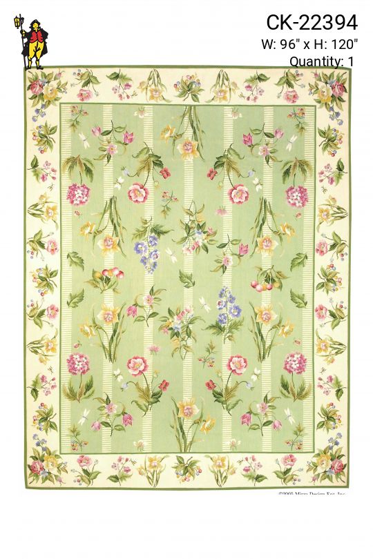Green Floral Needlepoint Area Rug (8' x 10')