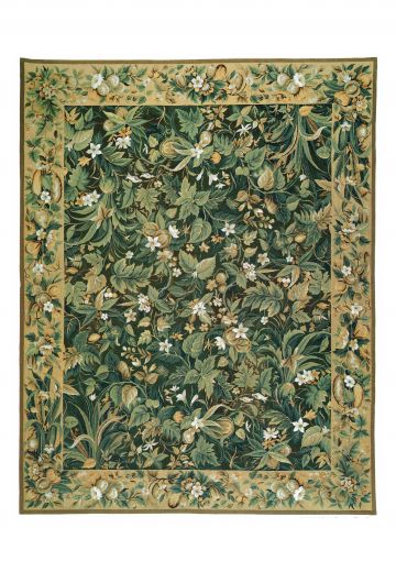 Green Tapestry Style Bordered Area Rug (10' 1" x 14' 1")